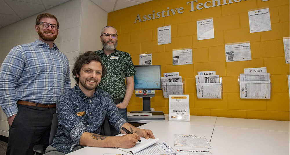 From left: Ian Kunkes, Ed.D., director of Student Accessibility and Educational Opportunity; Christopher Parthemos, senior access specialist with SAEO; and Joseph Venezia, information associate with VCU Libraries. (Photo by Tom Kojcsich, University Marketing)