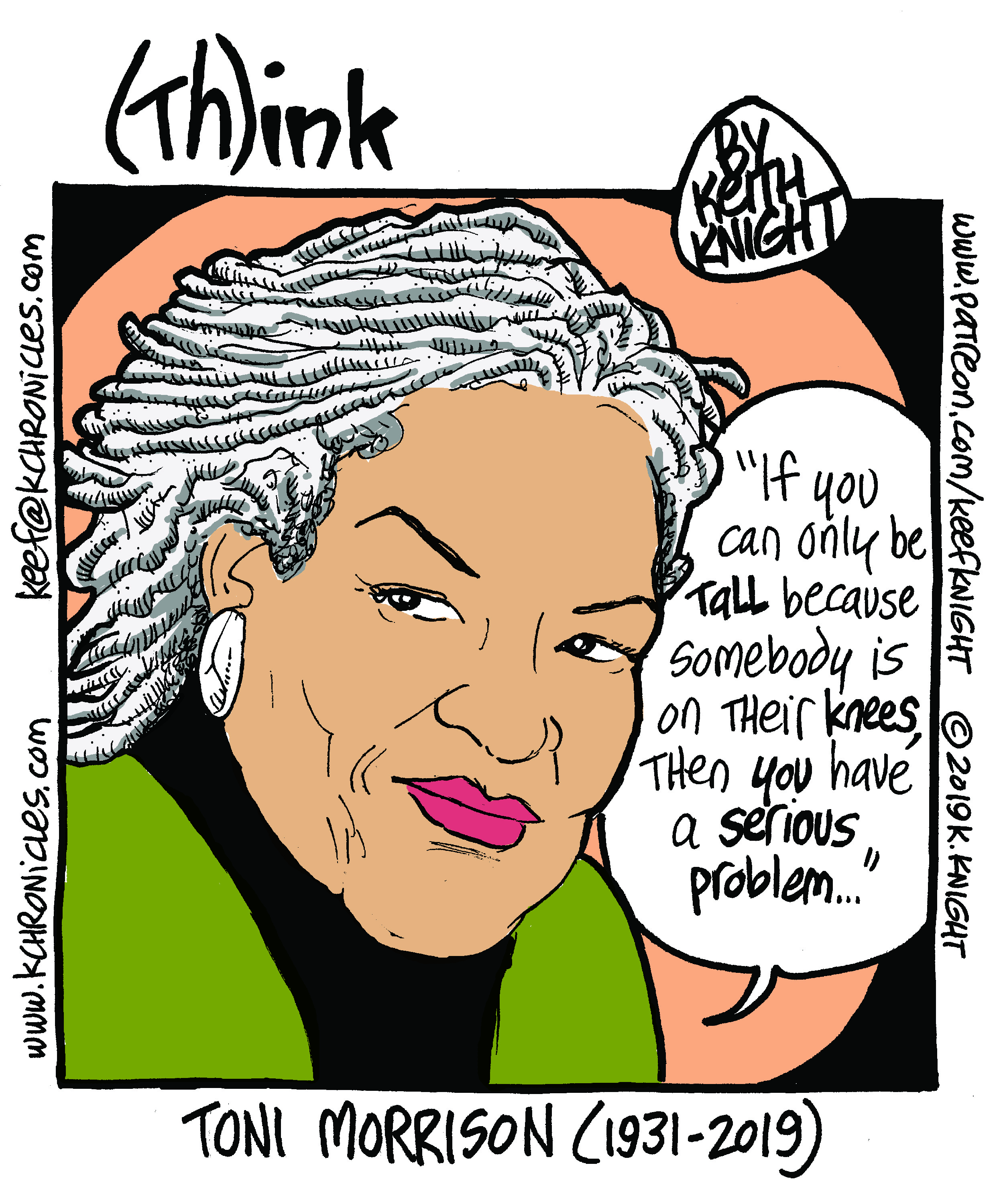 A cartoon of Toni Morrison by Keith Knight, saying 