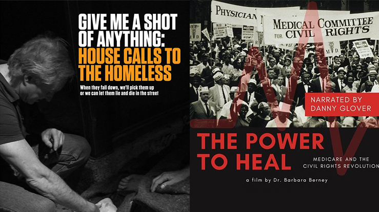 Image shows two movie posters. On the Left is Give me a Shot of Anything, and on the Right is the Power to Heal.