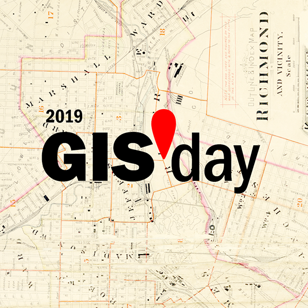 Text reads: GIS Day. Text is superimposed over a map of richmond