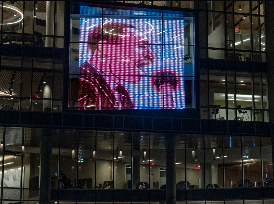 An picture of the Cabell Screen showing an illustration of Martin Lurther King Jr.